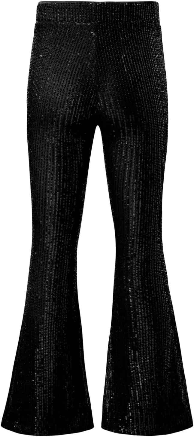 BLENCOT Women's Glitter Sequin Wide Leg Palazzo Pants High Waist Bell Bottoms Party Flared Trousers