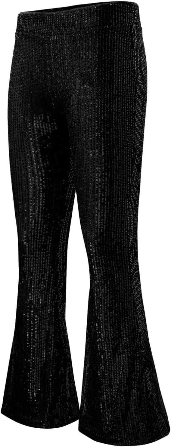 BLENCOT Women's Glitter Sequin Wide Leg Palazzo Pants High Waist Bell Bottoms Party Flared Trousers