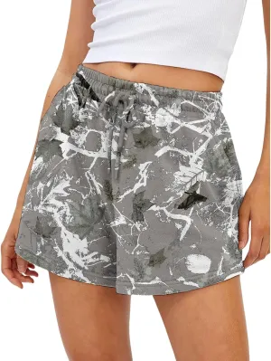Camo Shorts Women Maple Leaf Print Sweat Short Elastic High Waisted Workout Shorts Lounge Camouflage Short