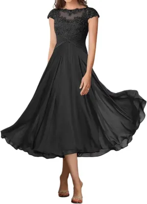 Cap Sleeve Mother of The Bride Dresses for Wedding Tea Length A-Line Lace Formal Dresses for Women 2025