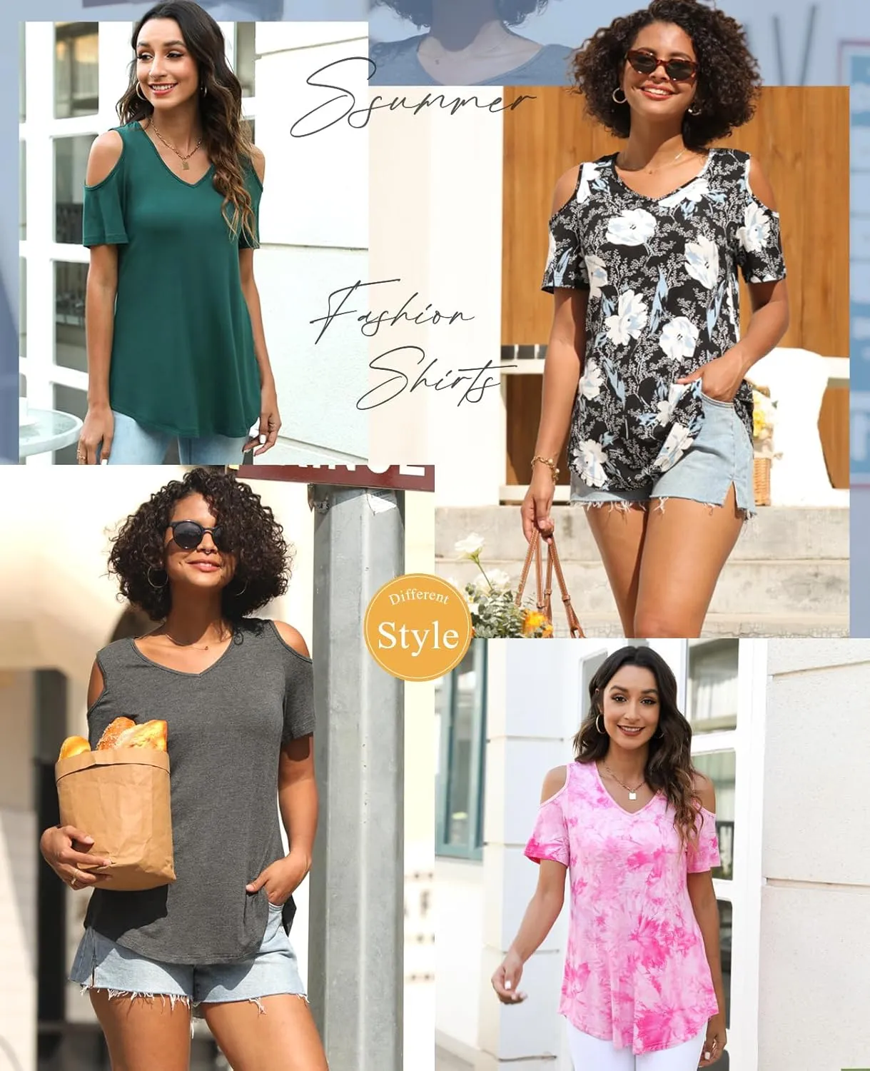 CATHY Women's V Neck Tunic Top Cold Shoulder Tshirt Short Sleeve Casual Blouse for Leggings