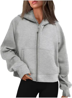 Ceboyel Women Full Zip Up Cropped Hoodie Oversized Sweatshirt Trendy Y2K Fleece Jackets Fall Winter Outfits Clothes 2023