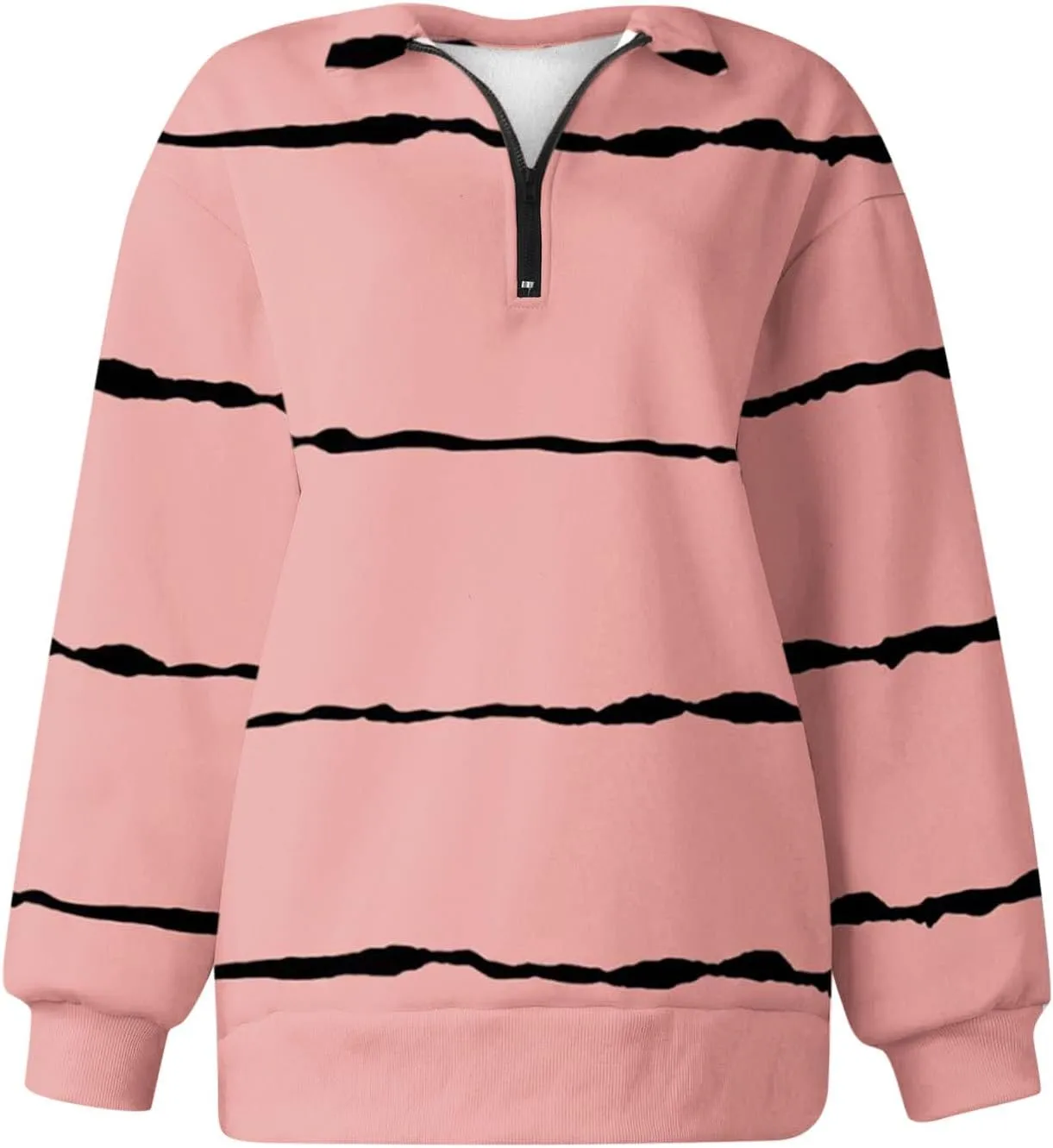 Ceboyel Women Striped Print Sweatshirts 2023 Oversized Hoodie Pullover 1/4 Zip Casual Fall Tops Loose Fit Trendy Outfits