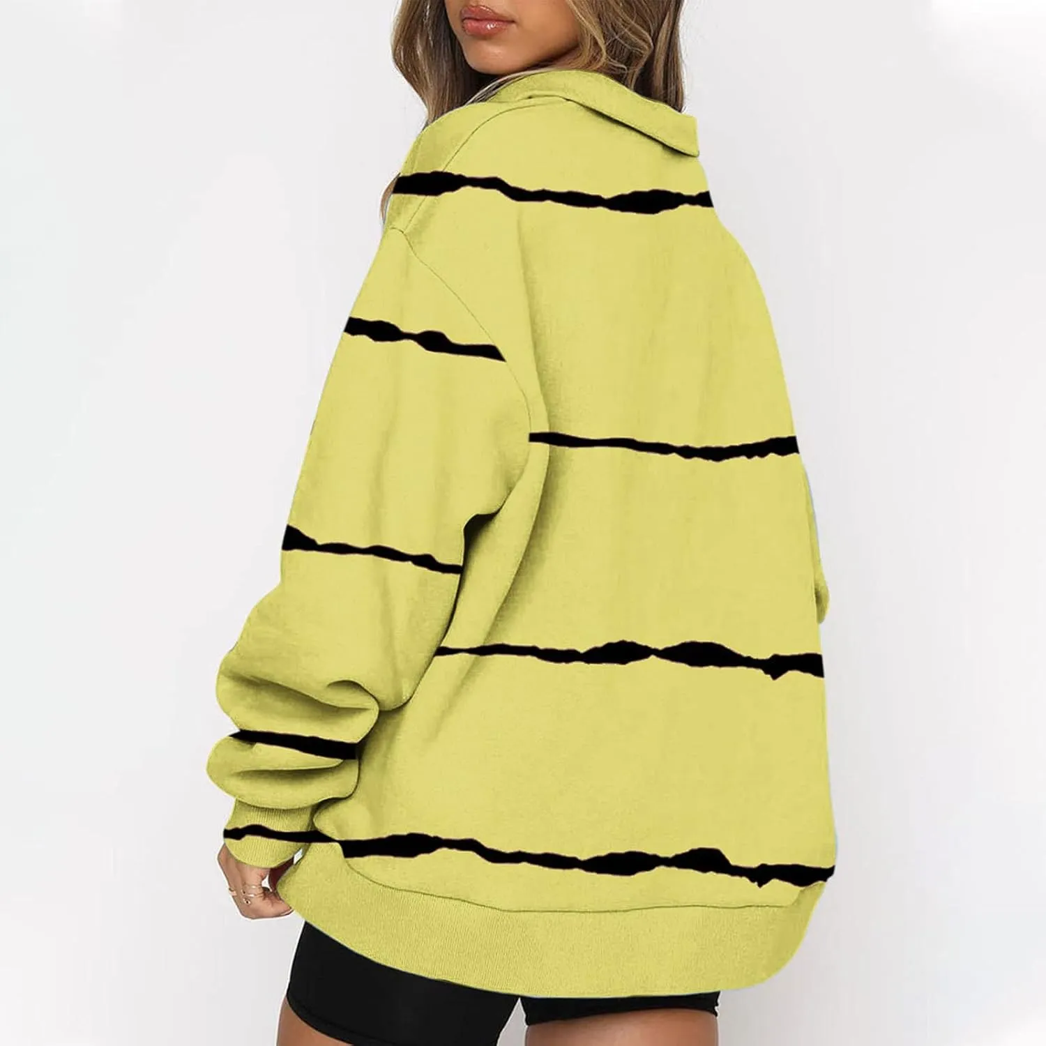 Ceboyel Women Striped Print Sweatshirts 2023 Oversized Hoodie Pullover 1/4 Zip Casual Fall Tops Loose Fit Trendy Outfits