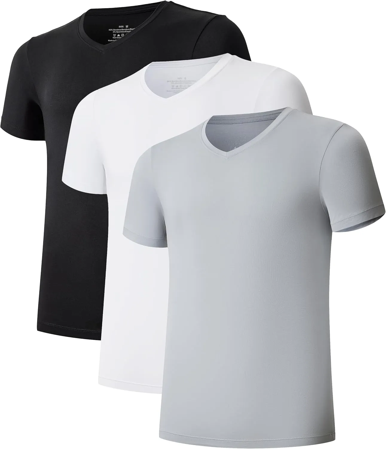 CF Men's Undershirts Bamboo Rayon Shirts for Men Moisture Wicking T-Shirt Classic V Neck Cooling Tee Shirts 3/5 Pack