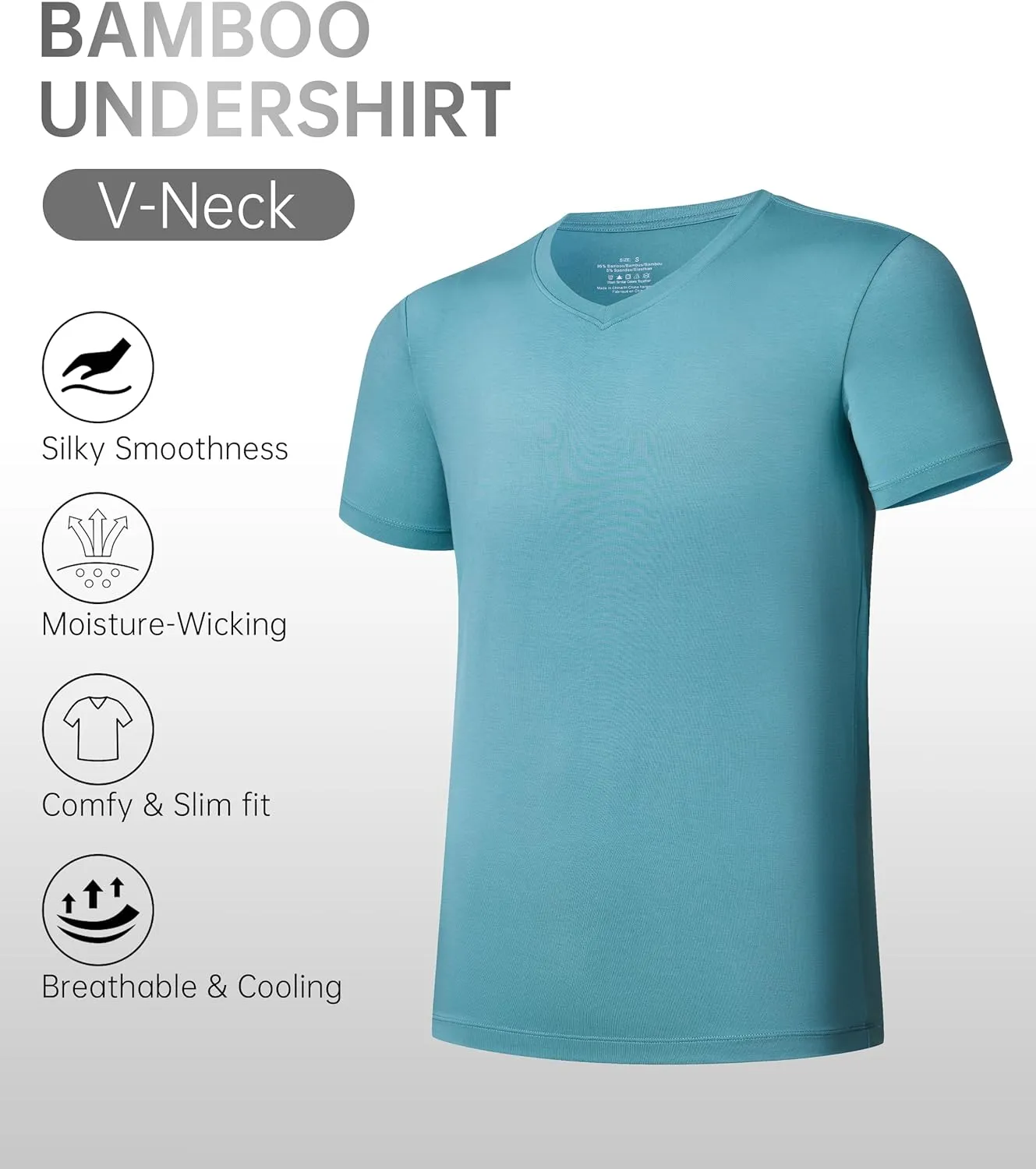 CF Men's Undershirts Bamboo Rayon Shirts for Men Moisture Wicking T-Shirt Classic V Neck Cooling Tee Shirts 3/5 Pack