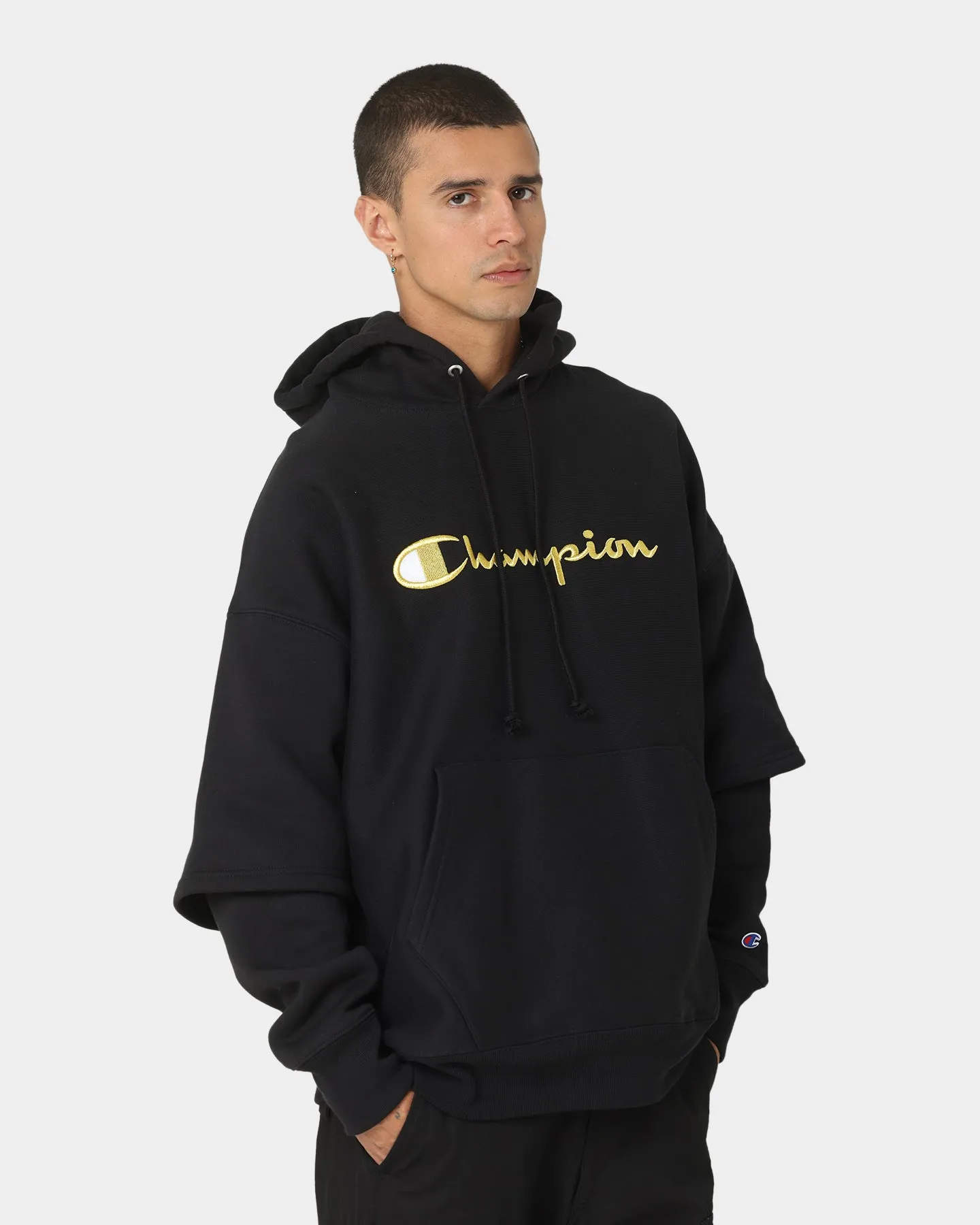 Champion Reverse Weave Double Layer Hoodie Black/Gold