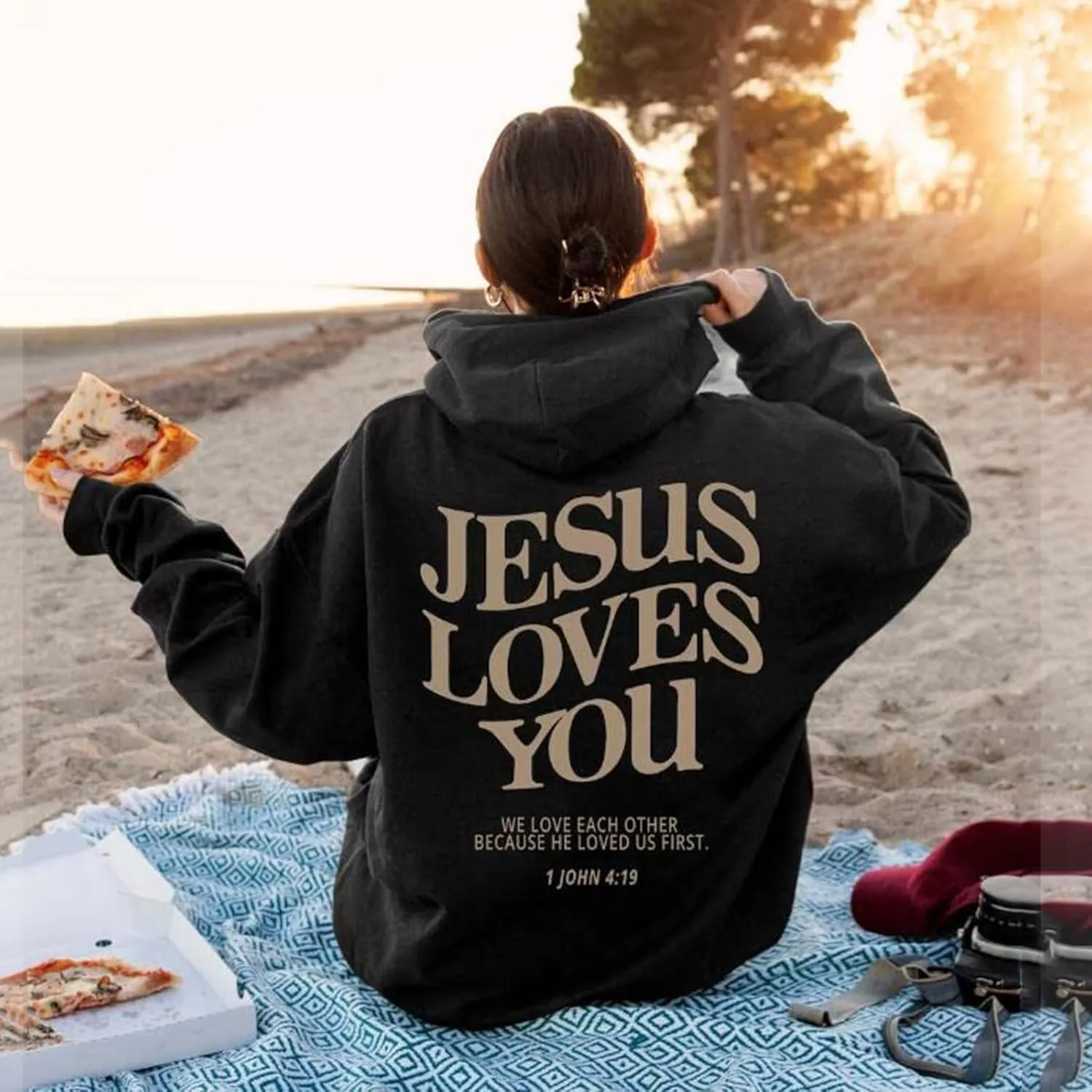 Christian Sweatshirt Women Jesus Loves You Hoodie Oversized Jesus Faith Pullover Inspirational Long Sleeve Tops