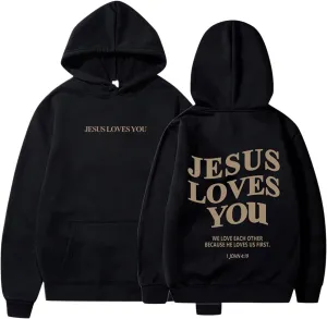 Christian Sweatshirt Women Jesus Loves You Hoodie Oversized Jesus Faith Pullover Inspirational Long Sleeve Tops