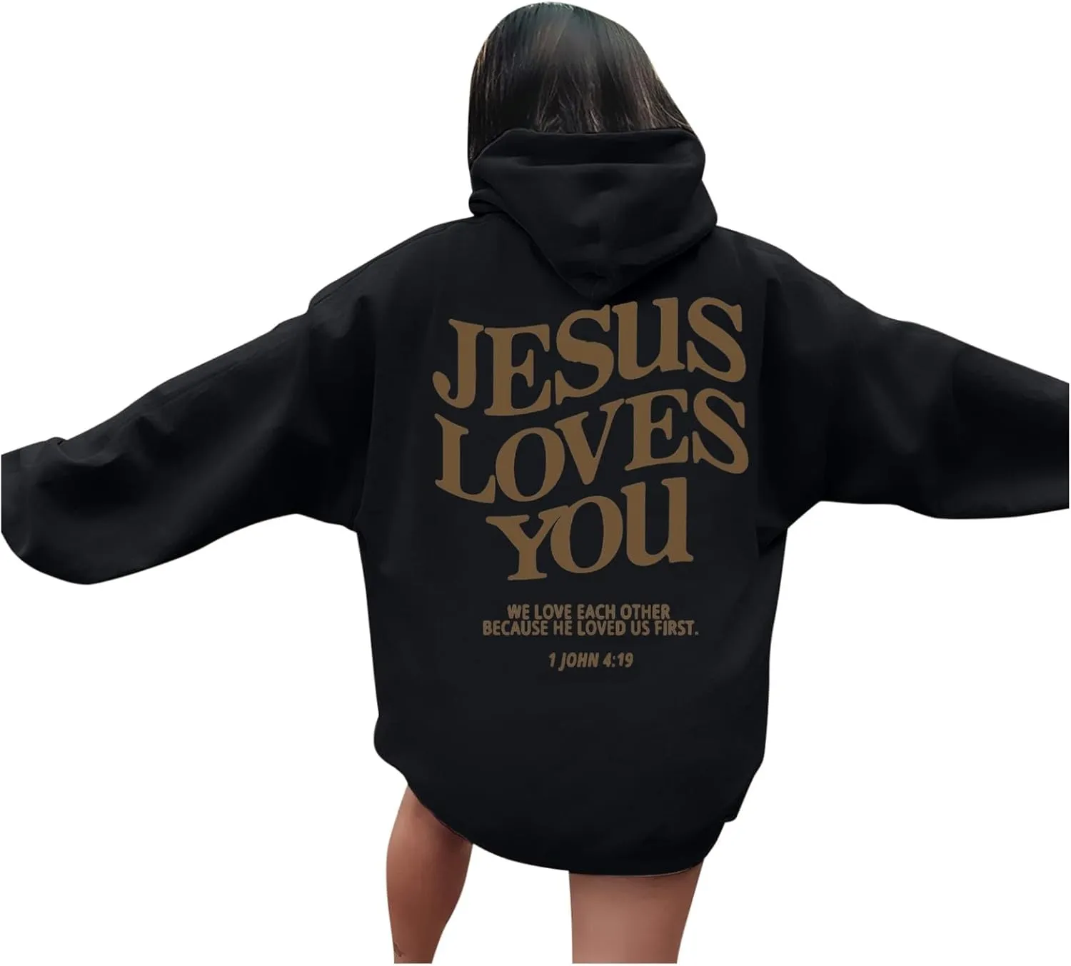 Christian Sweatshirt Women Jesus Loves You Hoodie Oversized Jesus Faith Pullover Inspirational Long Sleeve Tops