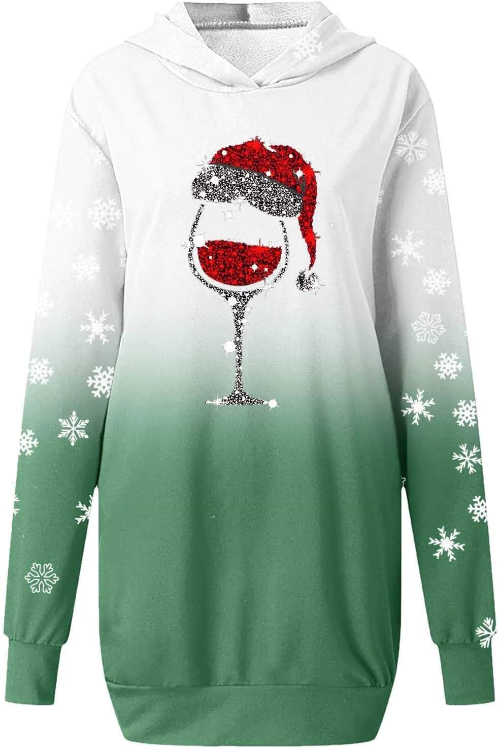Comfortable Hoodies Dress for Women Christmas Print Long Sleeve Gradient Color Casual Loose Sweatshirt Dress with Pocket