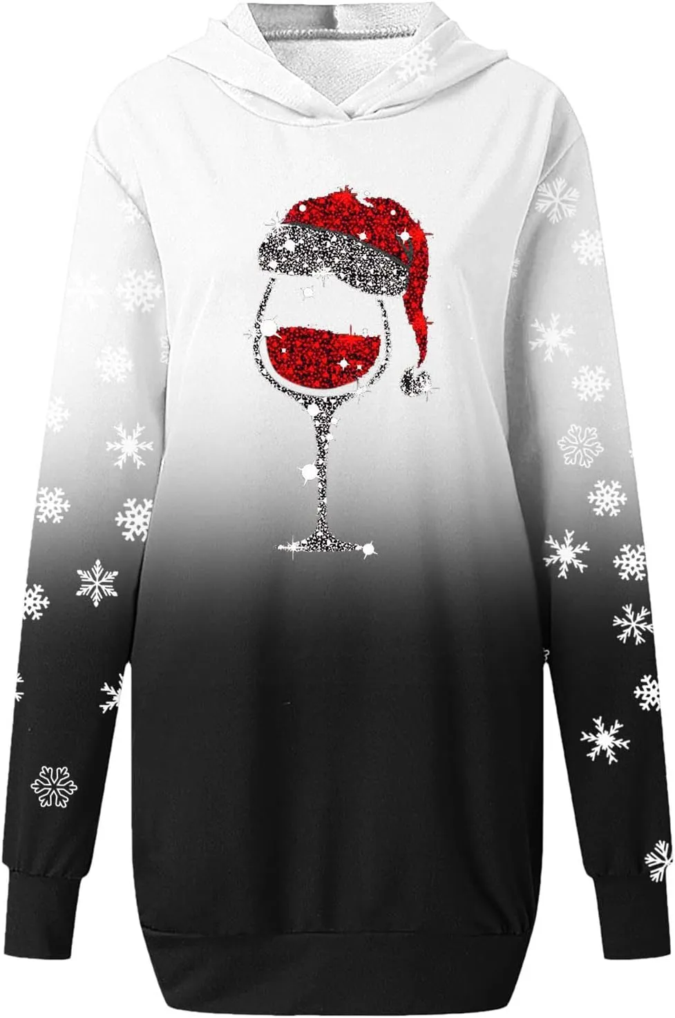 Comfortable Hoodies Dress for Women Christmas Print Long Sleeve Gradient Color Casual Loose Sweatshirt Dress with Pocket
