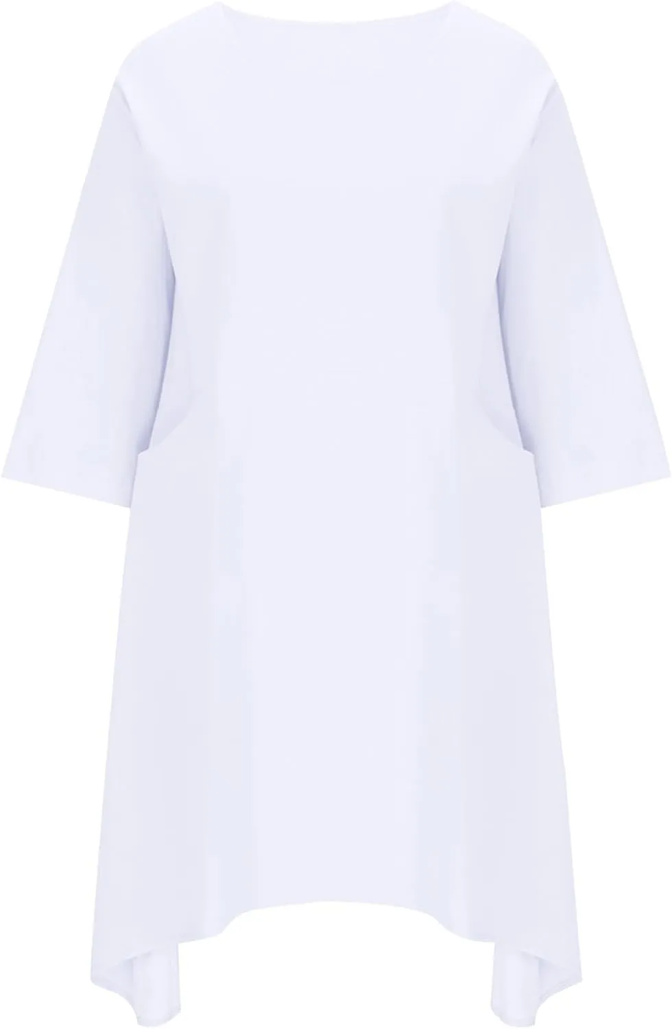 Cotton Linen Midi Dress for Women Casual 3/4 Sleeve Crew Neck Shift Dress Knee Length Loose Solid Dresses Plus Size