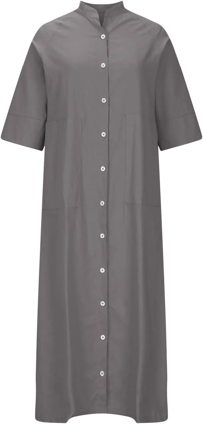 Cotton Linen Shirt Dress for Women Summer Button-Down Blouse Tops Flowy Loose A-Line Midi Dress Tunic Dress Plus Size