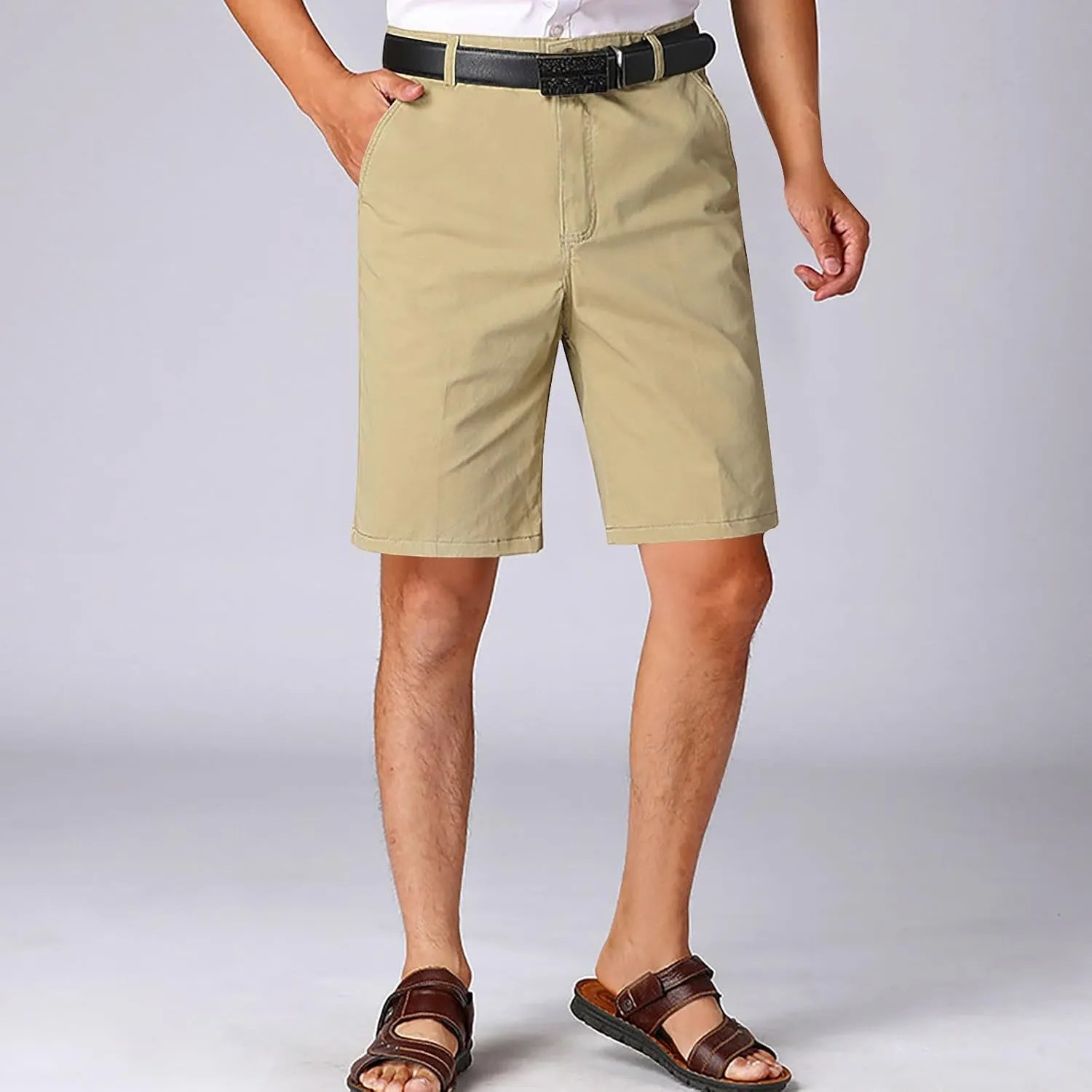 Cotton Mens Chino Shorts Tailored Casual Side Pockets Chino Shorts Summer Office(Available in Plus Size)