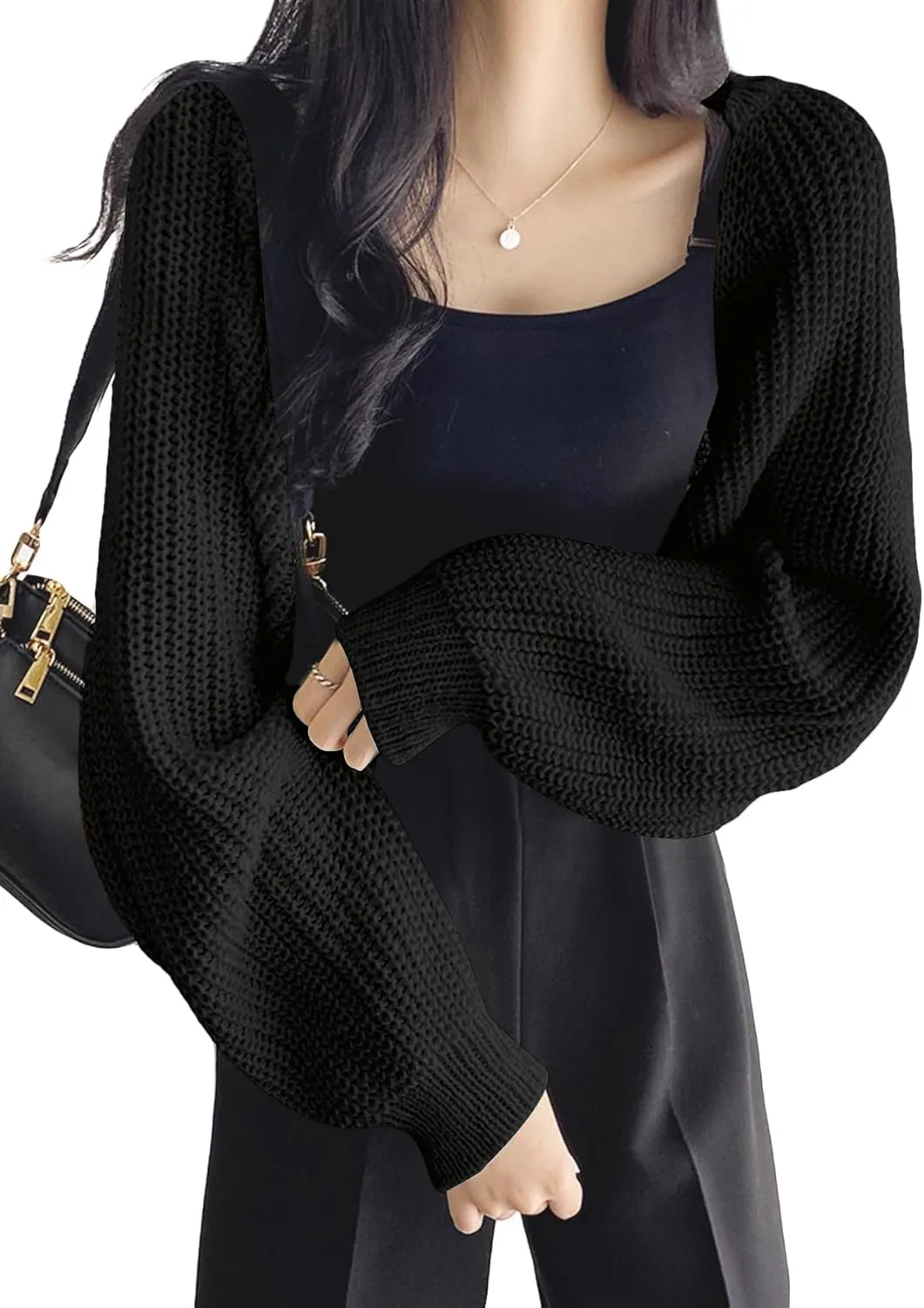 COZYEASE Women's Cropped Cardigan Sweaters Long Sleeve Open Front Knit Bolero Shrug Sweater Fall Outfits