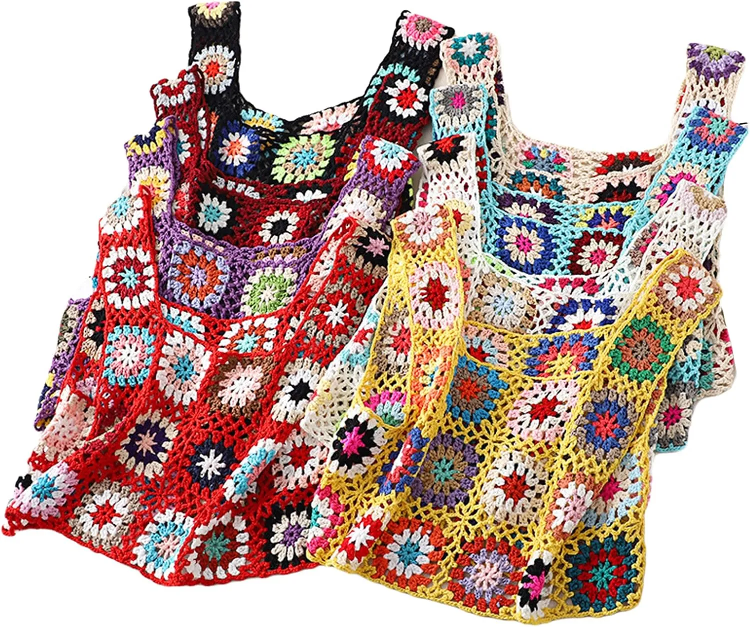 Crochet Tops Women Y2k Knit Vest Tank Top Knitted Daisy Camisole Hollow Out Crochet Crop Tops Summer Clothes