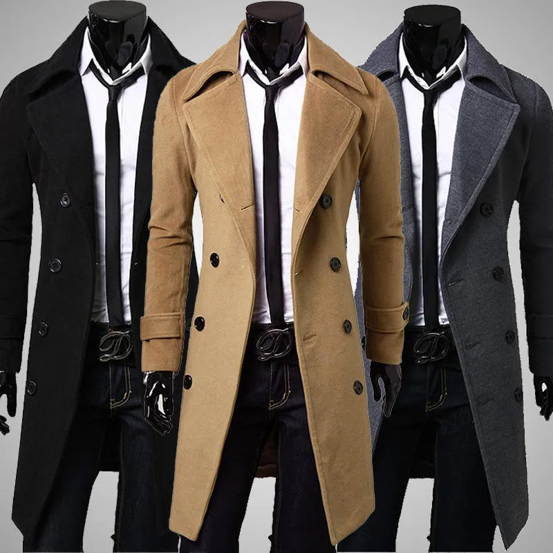 Custom Latest design high quality men's long woollen trench overcoat