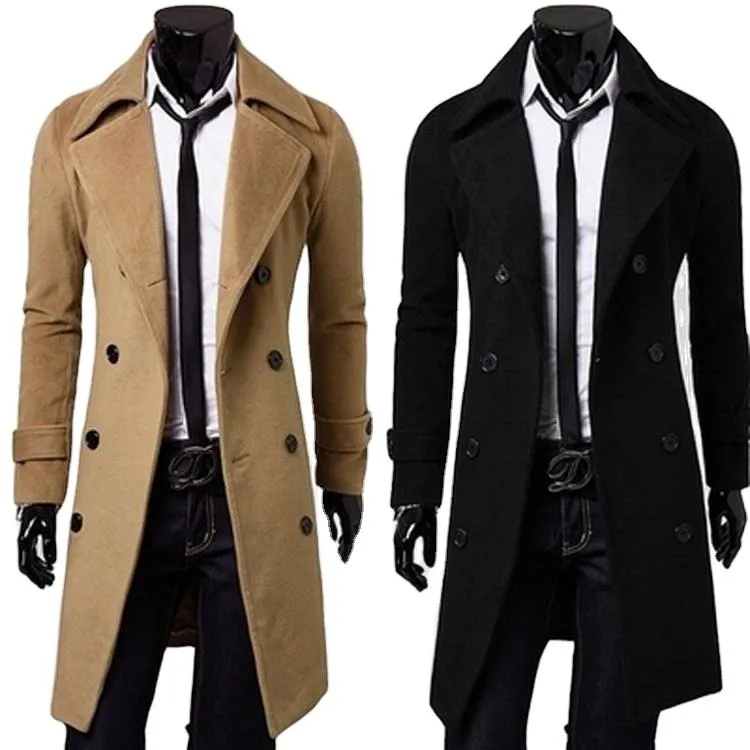 Custom Latest design high quality men's long woollen trench overcoat