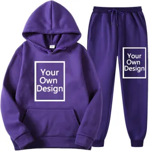 Custom Sweatshirt Sets, Your Own Design Text/Photo/Image/Logo Women Sports Casual Pockets Hoodie and Pants