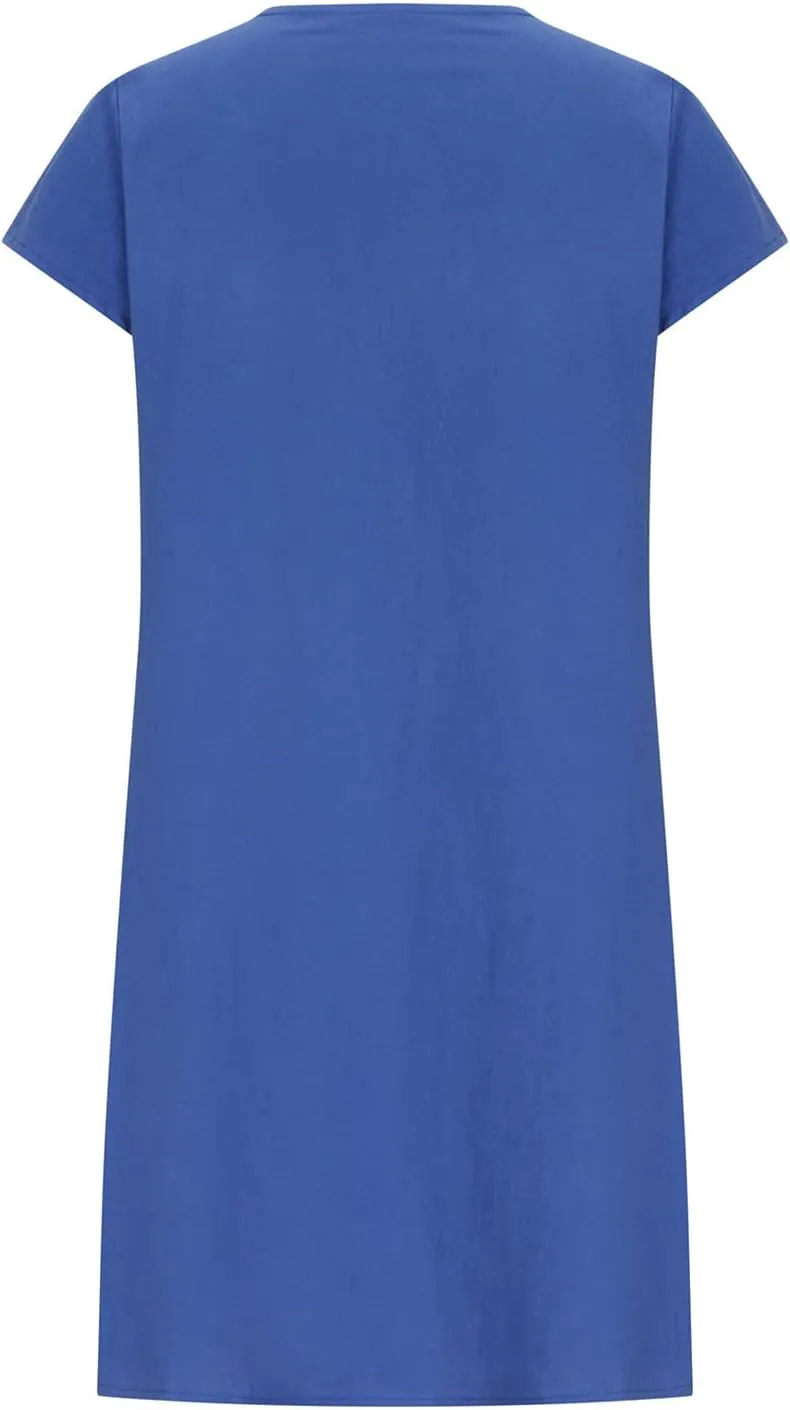 DDAPJ pyju Womens Linen Dress Summer Casual Pleated Round Neck Short Sleeve Mini Dress Loose Beach Vacation Sundress