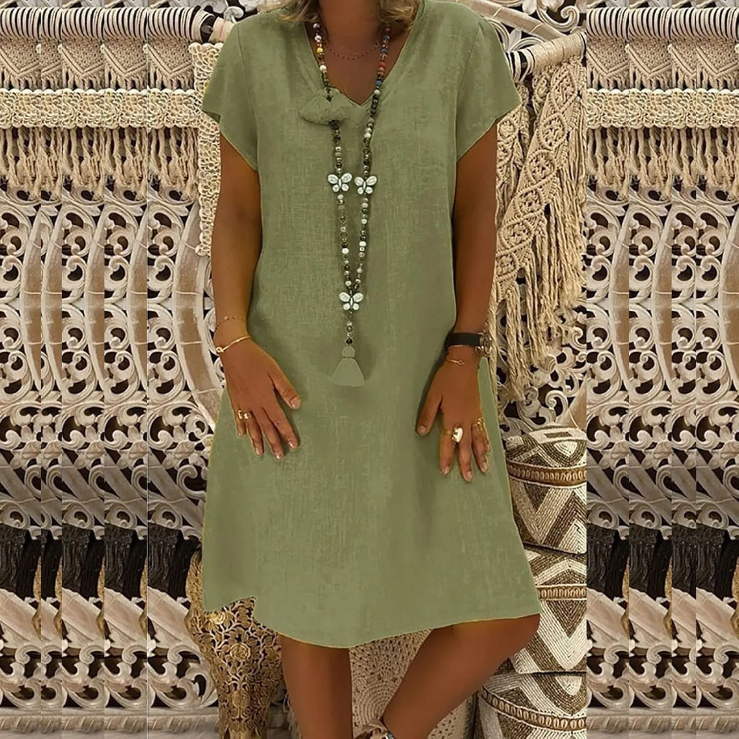 DDAPJ pyju Womens Linen Shirt Dress Plus Size Summer Casual Short Sleeve Beach Cover Up V Neck Mini Beach Sundresses
