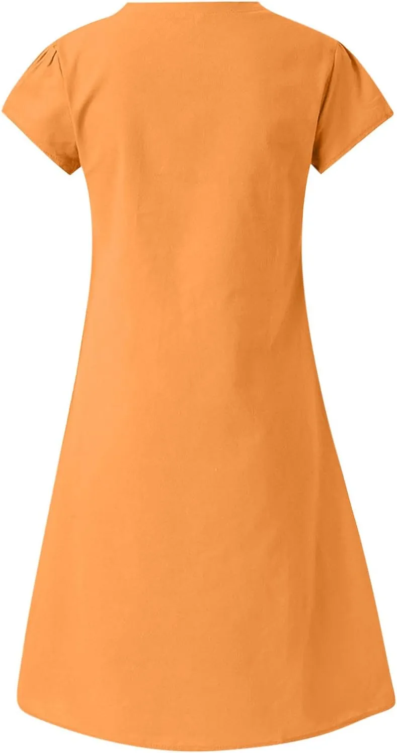 DDAPJ pyju Womens Linen Shirt Dress Plus Size Summer Casual Short Sleeve Beach Cover Up V Neck Mini Beach Sundresses