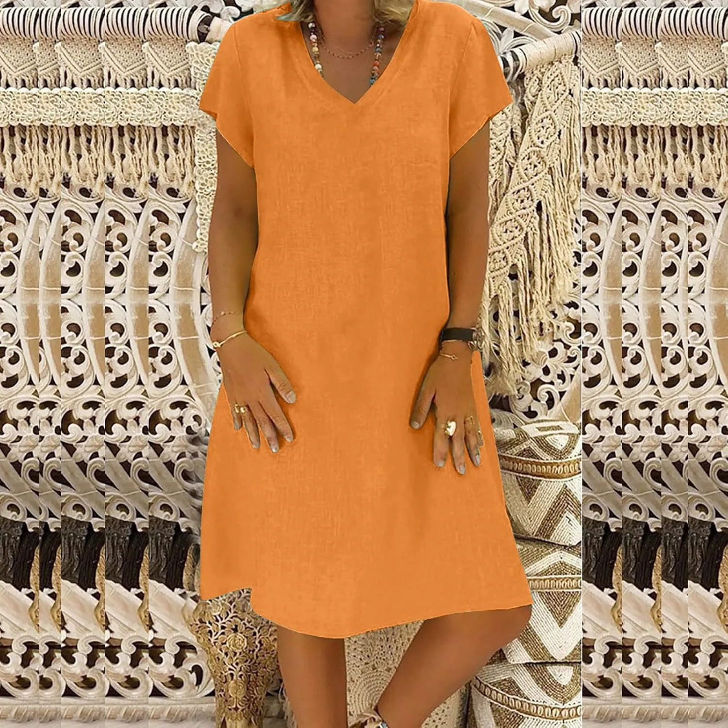 DDAPJ pyju Womens Linen Shirt Dress Plus Size Summer Casual Short Sleeve Beach Cover Up V Neck Mini Beach Sundresses