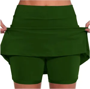 Denim Yoga Shorts Tennis Skorts for Women with Pockets Summer High Waisted Double Layered Pleats Athletic Skort Skirt with Shorts Underneath Shorts with Pockets for Women,Green,XL