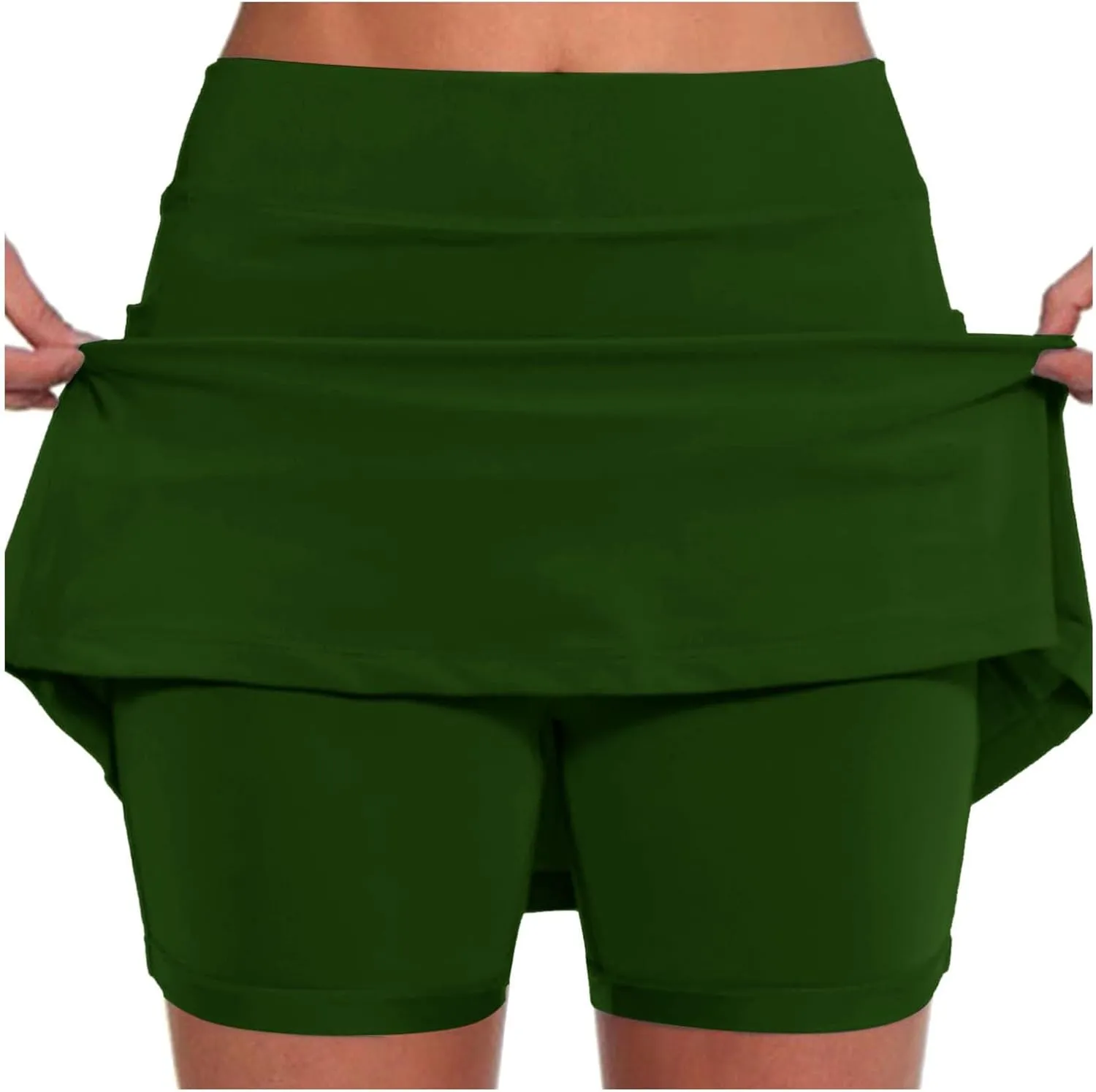 Denim Yoga Shorts Tennis Skorts for Women with Pockets Summer High Waisted Double Layered Pleats Athletic Skort Skirt with Shorts Underneath Shorts with Pockets for Women,Green,XL