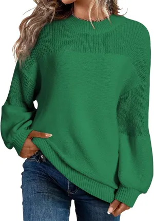 Dokotoo Women's Casual Long Sleeve Sweaters Loose Crewneck Knit Solid Pullover Sweater Jumper Tops