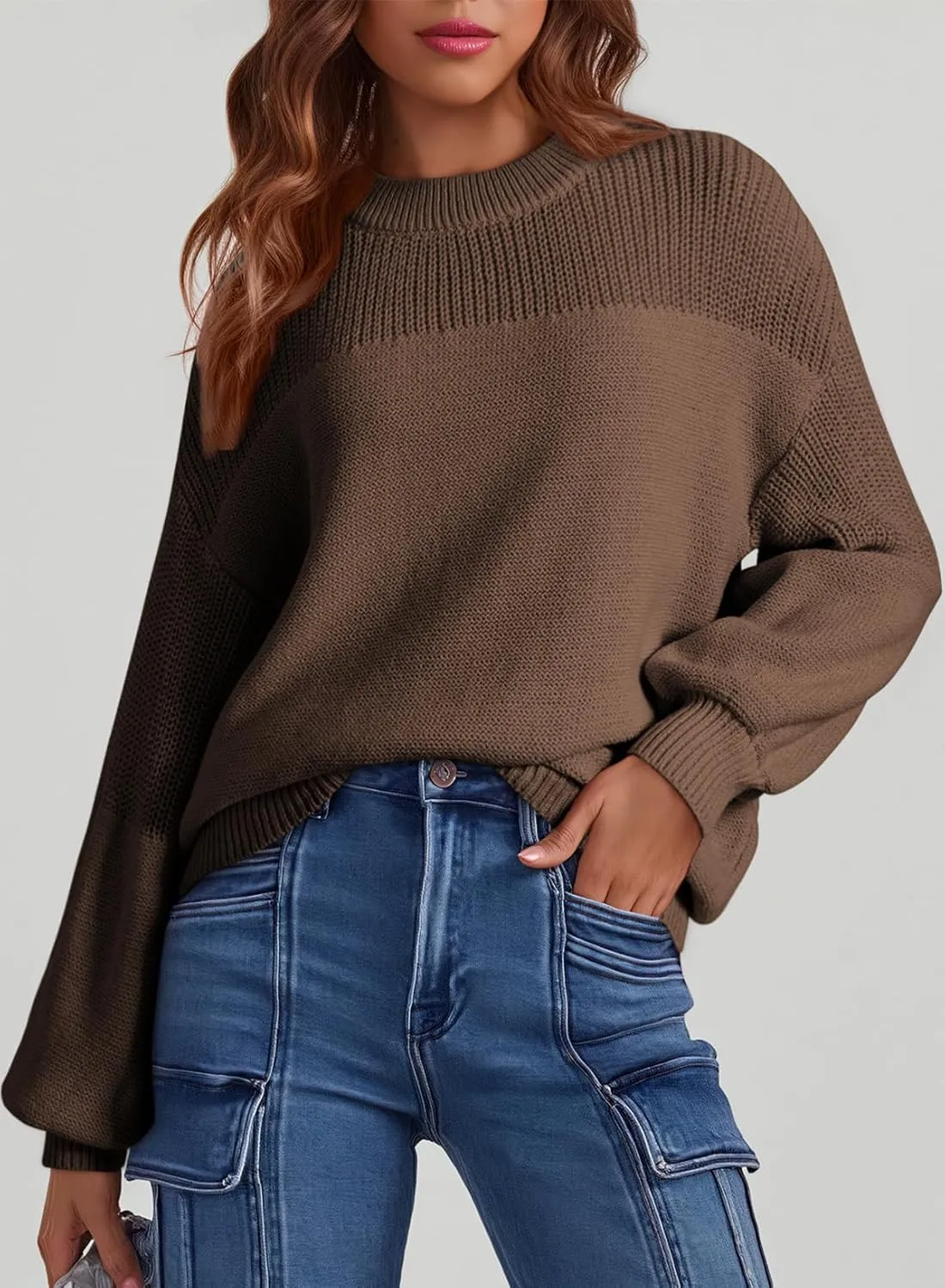 Dokotoo Women's Casual Long Sleeve Sweaters Loose Crewneck Knit Solid Pullover Sweater Jumper Tops