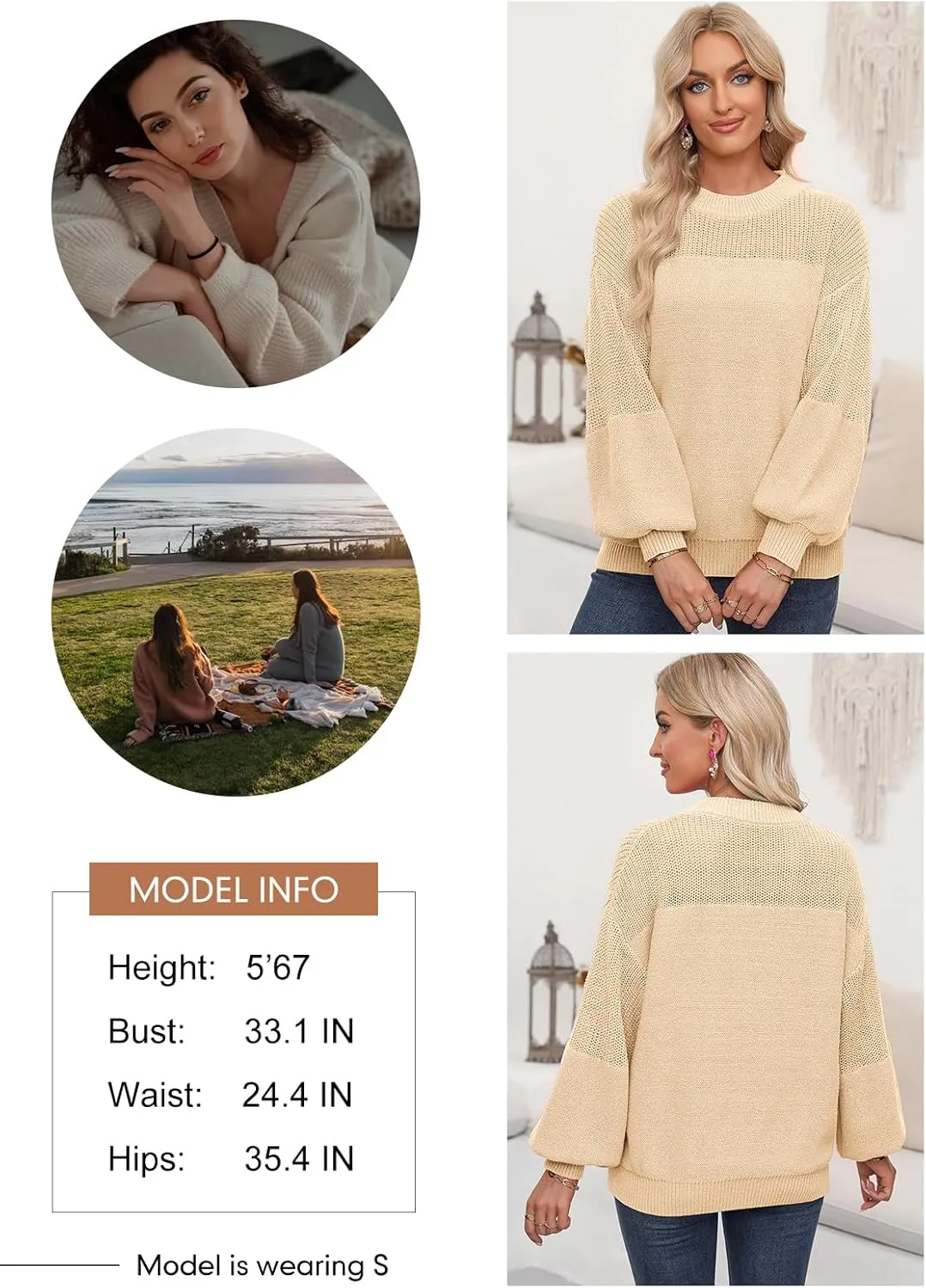 Dokotoo Women's Casual Long Sleeve Sweaters Loose Crewneck Knit Solid Pullover Sweater Jumper Tops