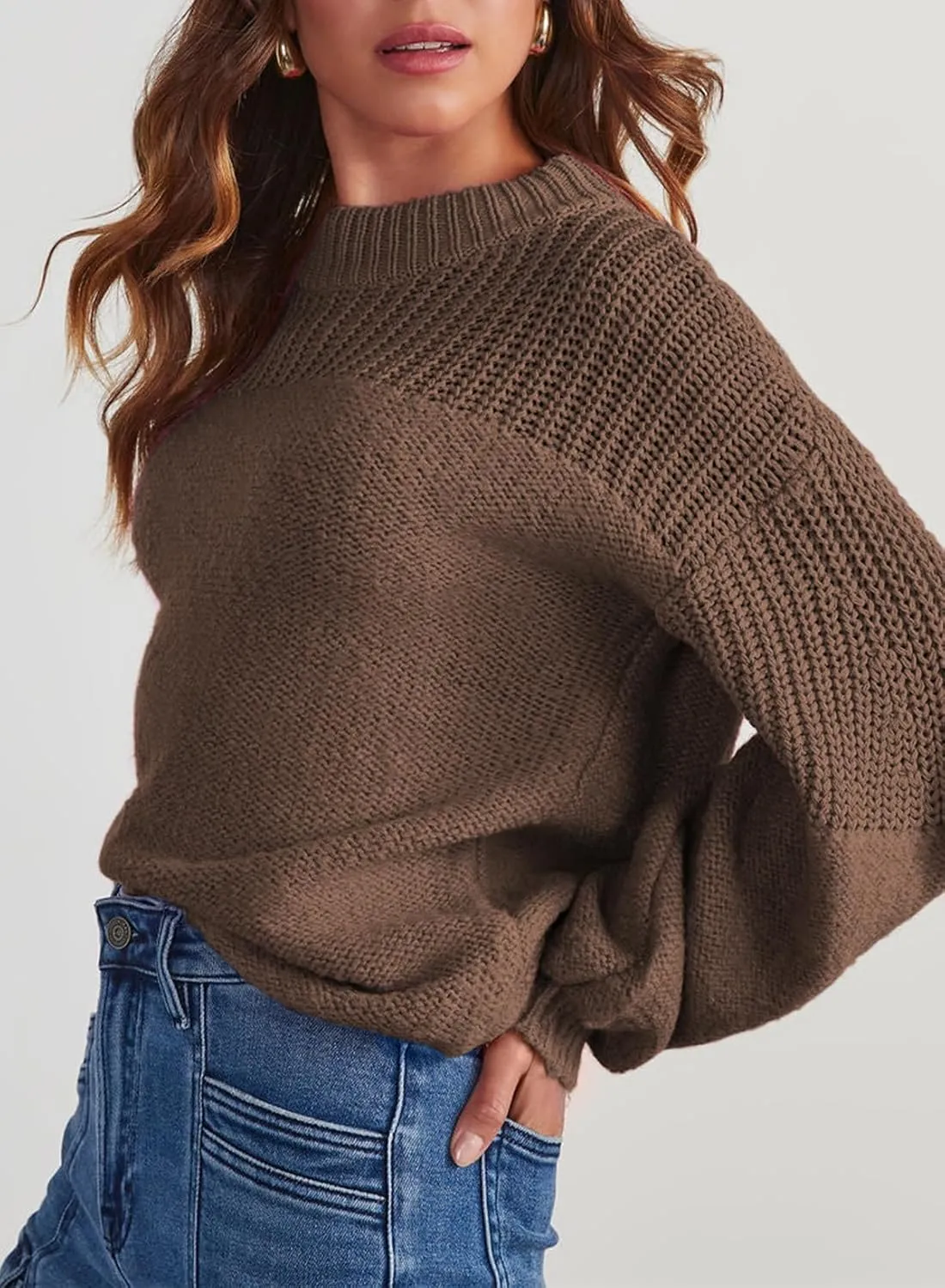 Dokotoo Women's Casual Long Sleeve Sweaters Loose Crewneck Knit Solid Pullover Sweater Jumper Tops