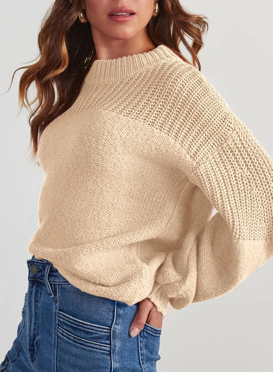 Dokotoo Women's Casual Long Sleeve Sweaters Loose Crewneck Knit Solid Pullover Sweater Jumper Tops