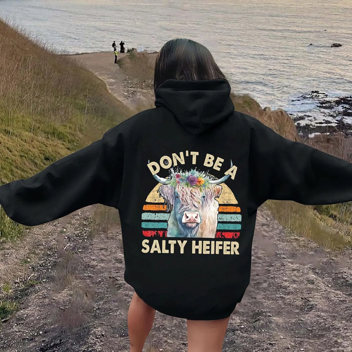 Don't Be A Salty Heifer Hoodies for Teen Girls Letter Print Sweatshirt Long Sleeve Preppy Pullover with Pocket