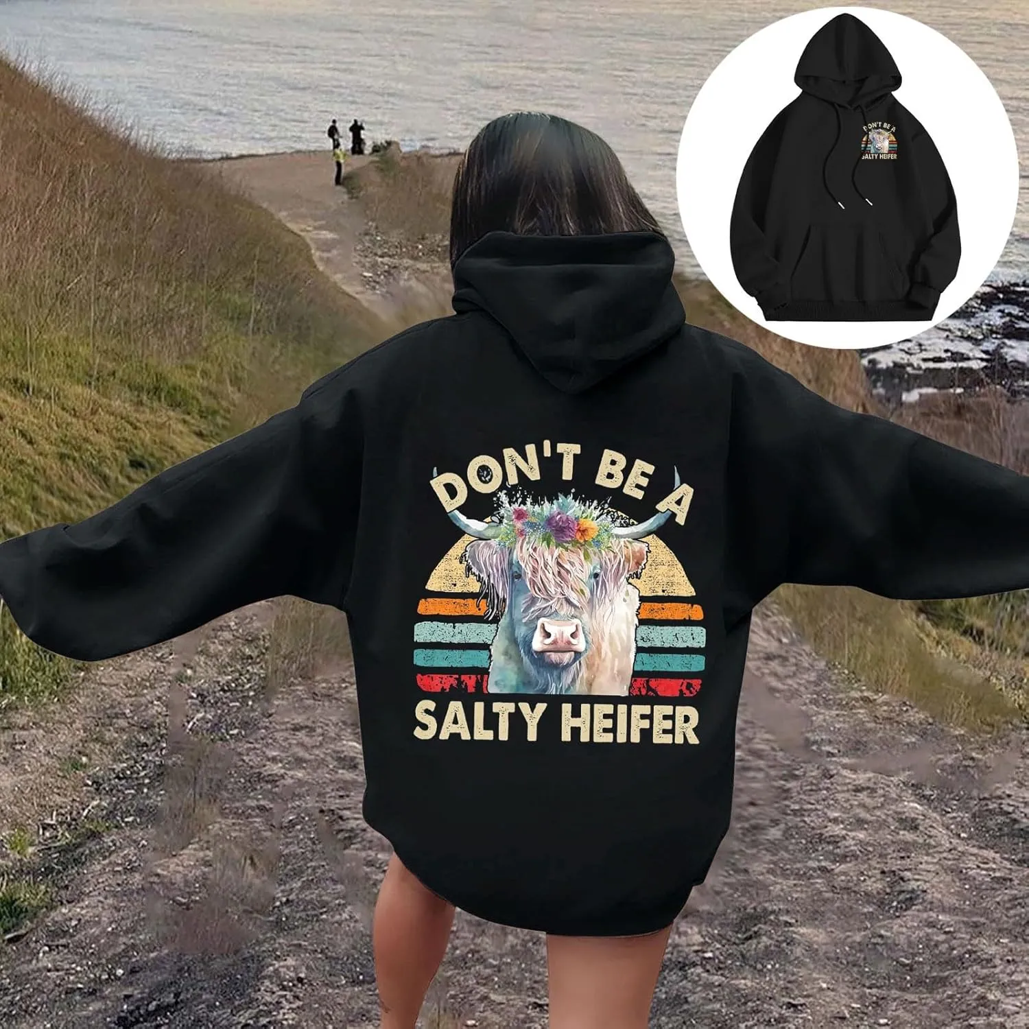 Don't Be A Salty Heifer Hoodies for Teen Girls Letter Print Sweatshirt Long Sleeve Preppy Pullover with Pocket