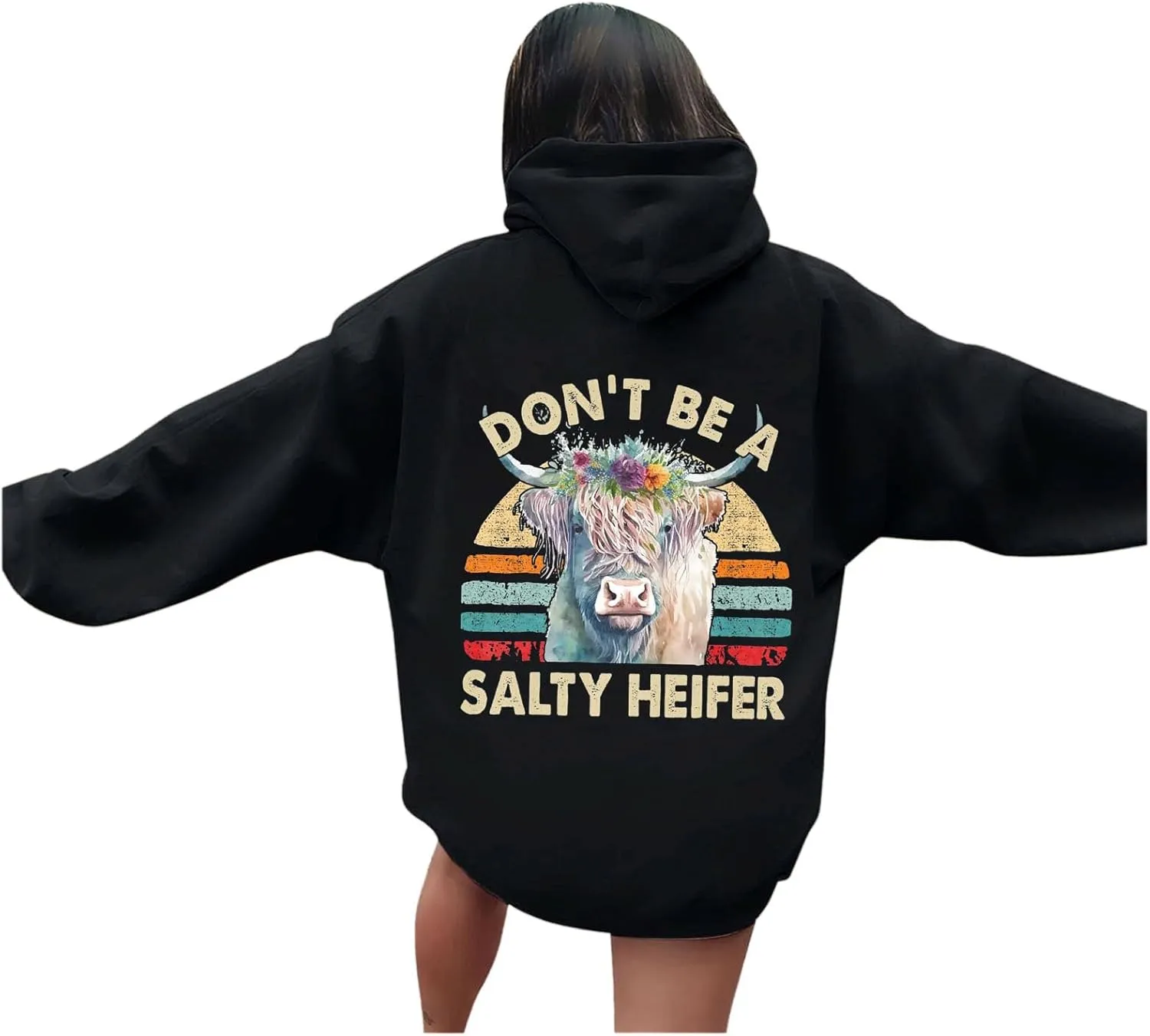 Don't Be A Salty Heifer Hoodies for Teen Girls Letter Print Sweatshirt Long Sleeve Preppy Pullover with Pocket