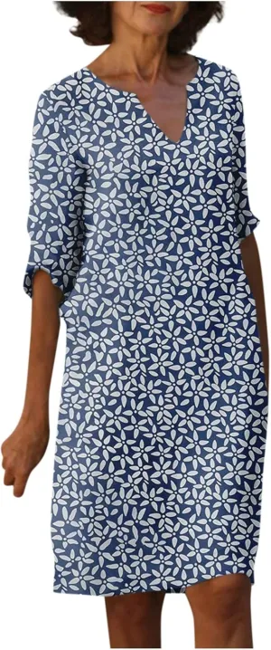 Dresses for Women Fashion Summer Polka Dot Printed Dresses Casual Comfy V-Neck Half Sleeve Fitted Dresses