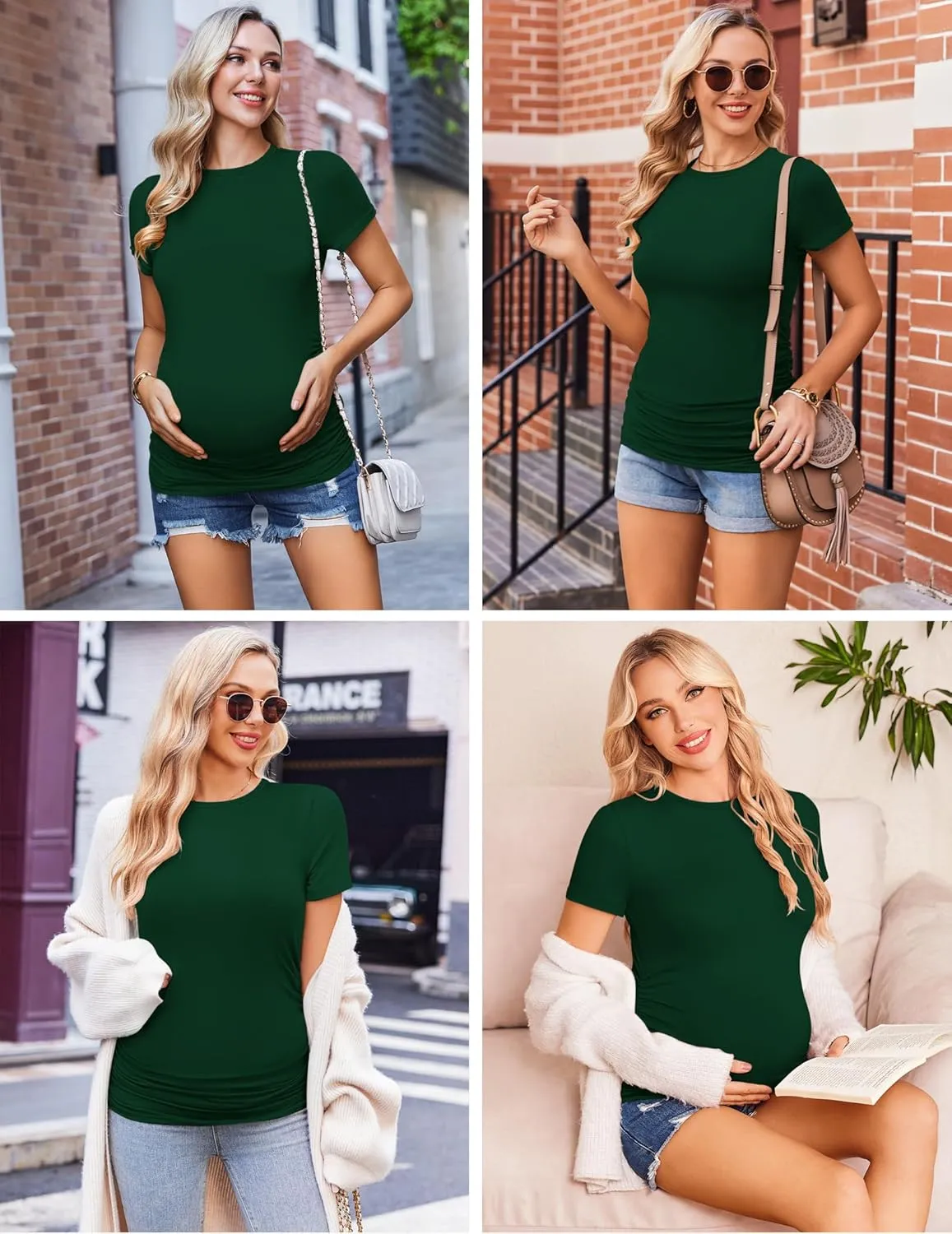 Ekouaer Womens Maternity Shirts Short Sleeve 3 Packs Crew Neck Pregnancy Tee Tops Tunic Blouse Soft Mama Clothes S-XXL