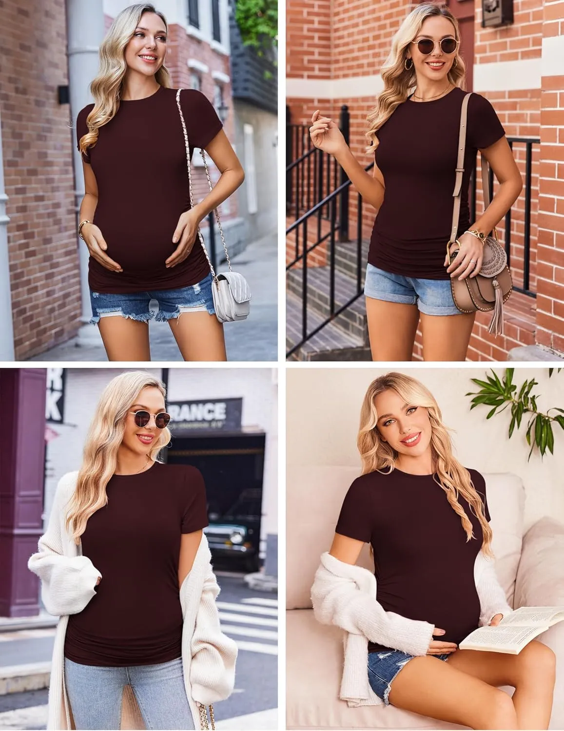 Ekouaer Womens Maternity Shirts Short Sleeve 3 Packs Crew Neck Pregnancy Tee Tops Tunic Blouse Soft Mama Clothes S-XXL