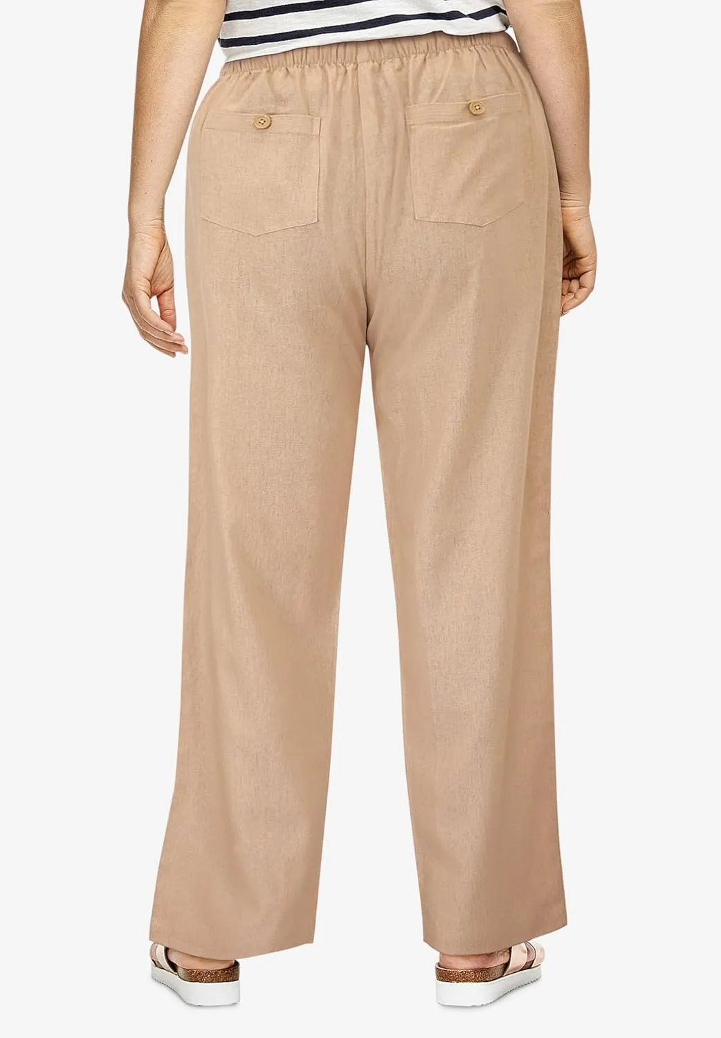 ellos Plus Size Linen-Blend Drawstring Pants