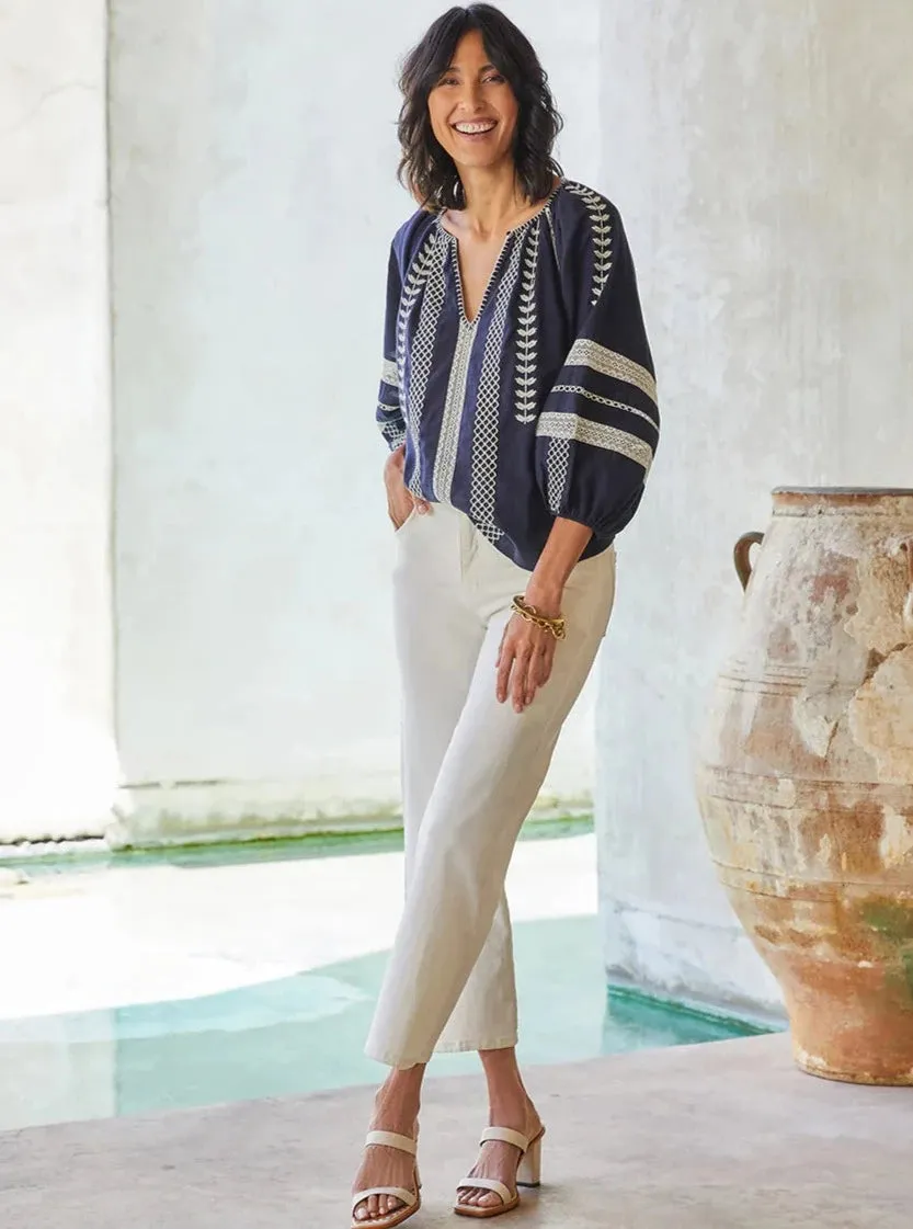 Embroidered Peasant Top [Navy-1L67160]