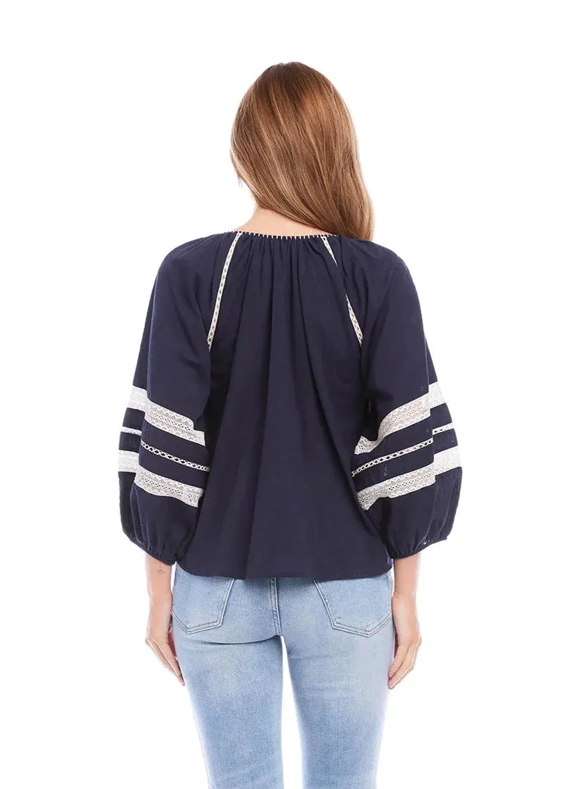 Embroidered Peasant Top [Navy-1L67160]