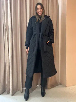 Ena Pelly Mia Longline Quilted Jacket in Black
