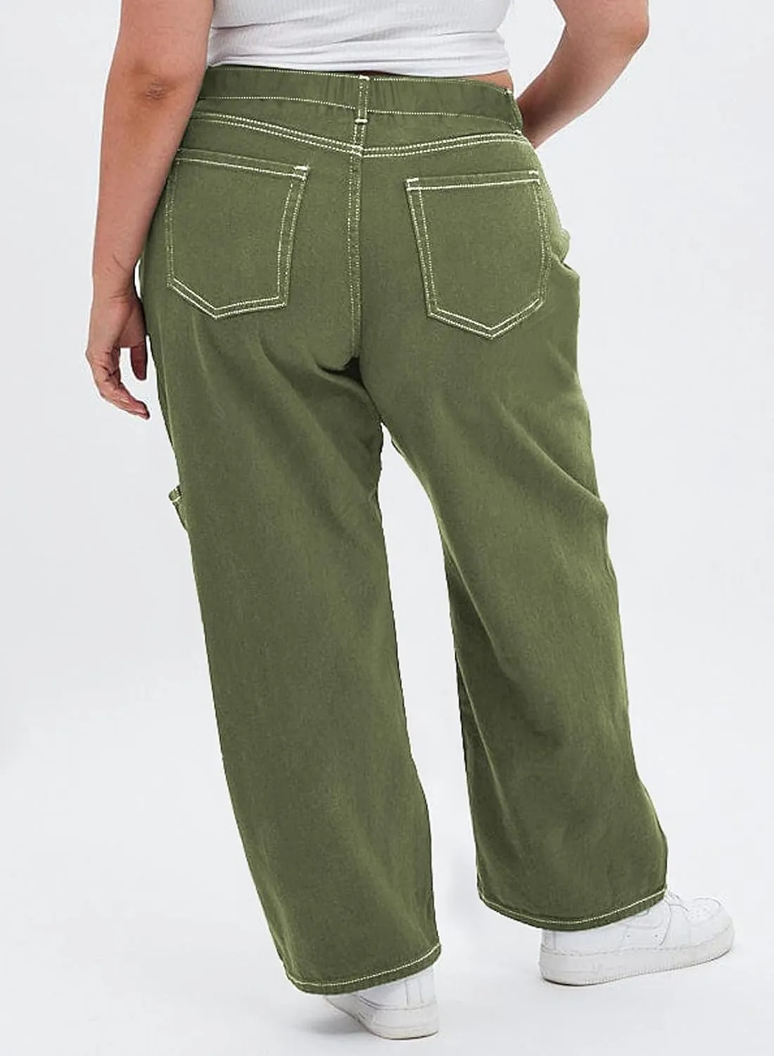 Eytino Womens Plus Size Cargo Pants High Waisted Stretch Wide Leg Baggy Pants Casual Trousers with Pockets(1X-5X)