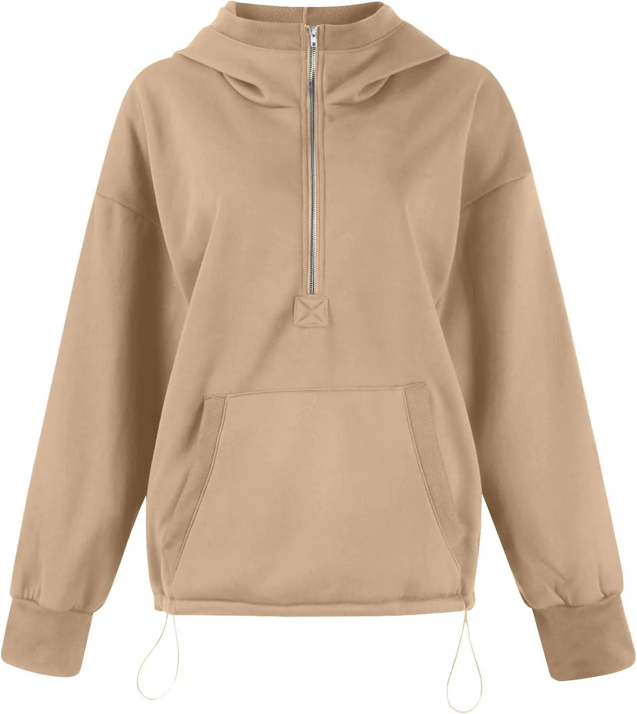 Fall Casual Hoodies for Women Casual Loose Quarter Zip Up Hooded Long Sleeve Pullovers Solid Color Workout Sweatshirt