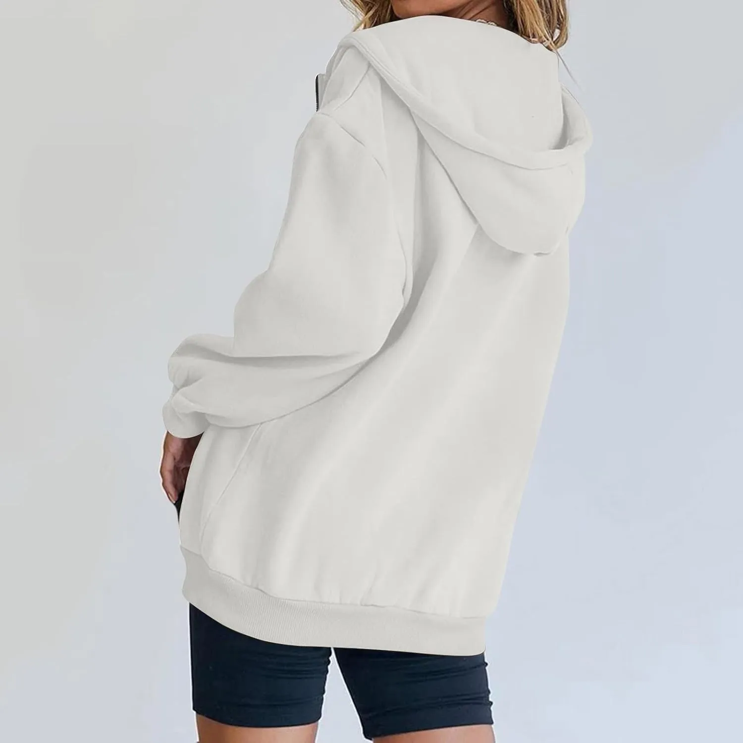 Fall Casual Hoodies for Women Casual Loose Quarter Zip Up Hooded Long Sleeve Pullovers Solid Color Workout Sweatshirt