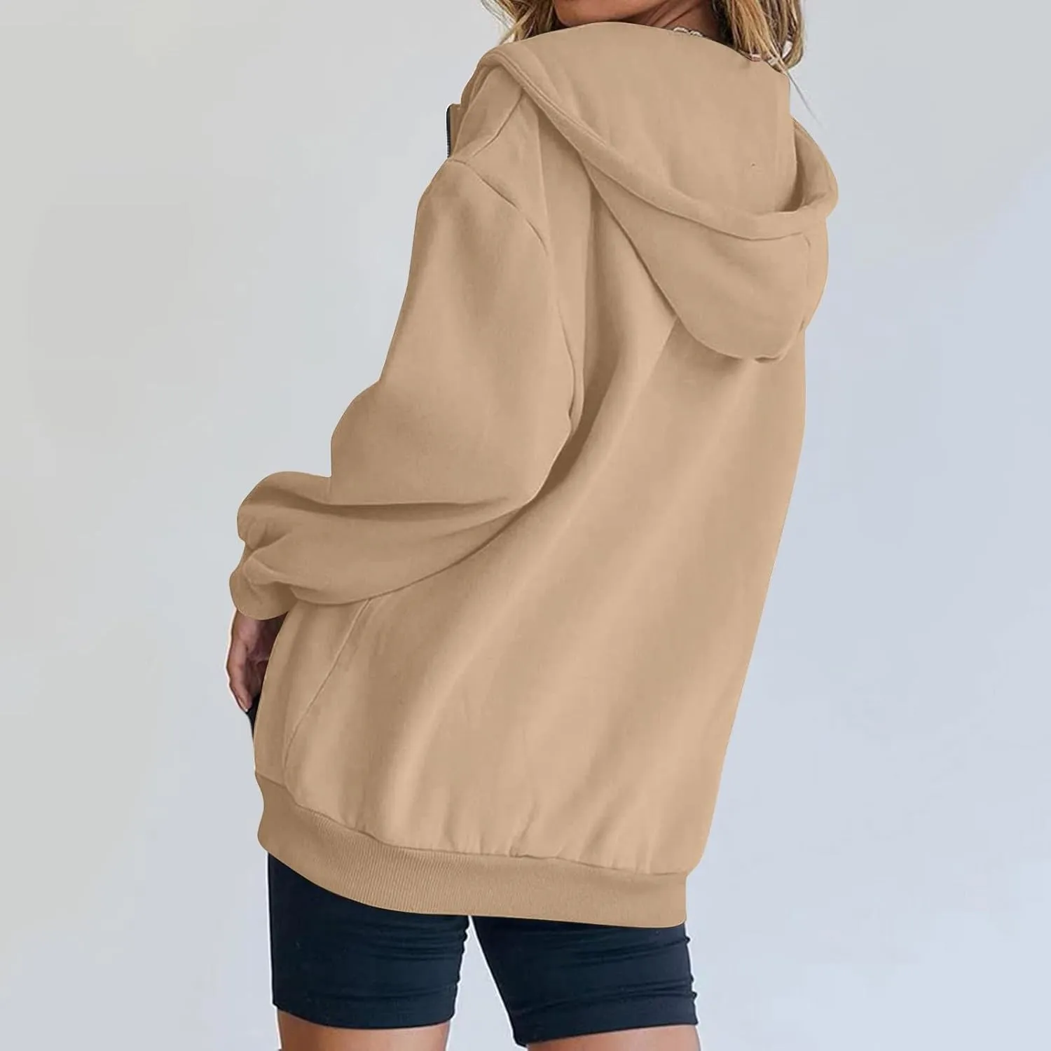 Fall Casual Hoodies for Women Casual Loose Quarter Zip Up Hooded Long Sleeve Pullovers Solid Color Workout Sweatshirt