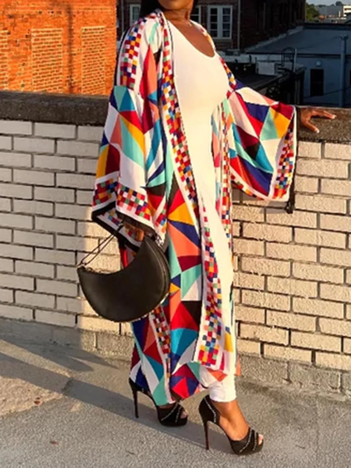 Famnbro Women's Floral Print Satin Robe Kimono Cardigan Open Front Long Cover Ups Outerwear One Size